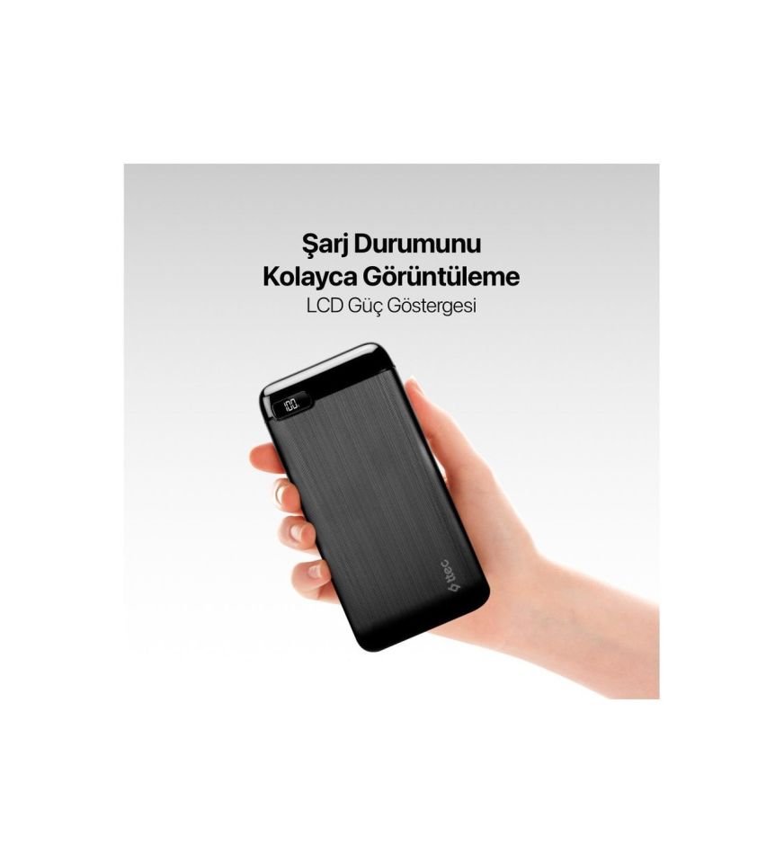 TTEC 2BB185S PowerSlim LCD 10.000 mAh PD 20W Taşınabilir Şarj Aleti / Powerbank USB-C Giriş/Çıkış  Siyah
