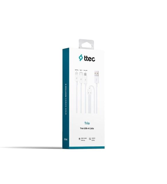 Ttec 2DK7521 Trio(Üçlü)3'ü Bir Arada Şarj Kablosu USB-A - USB-C / Lightning / Micro USB - Beyaz