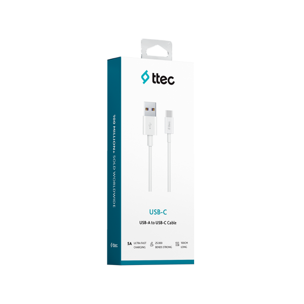 Ttec 2DK35B USB-A - USB-C 2.0 5A Süper Hızlı Şarj Kablosu, Huawei SuperCharge uyumlu  Beyaz