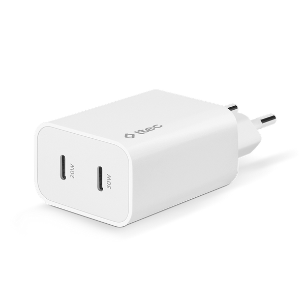 Ttec 2SCG01B SmartCharger Duo Pro GaN 50W PD Seyahat Hızlı Şarj Aleti USB-C + USB-C  Beyaz