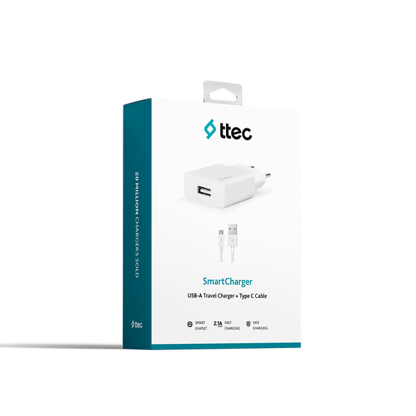 Ttec 2SCS20CB SmartCharger 2.1A Seyahat Şarj Aleti + USB-A - USB-C Kablo  Beyaz