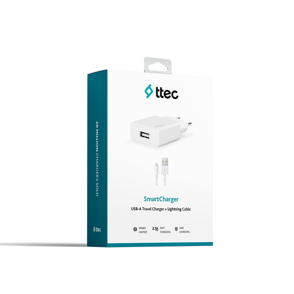 Ttec 2SCS20LB SmartCharger 2.1A Seyahat Şarj Aleti  + Lightning Kablo  Beyaz