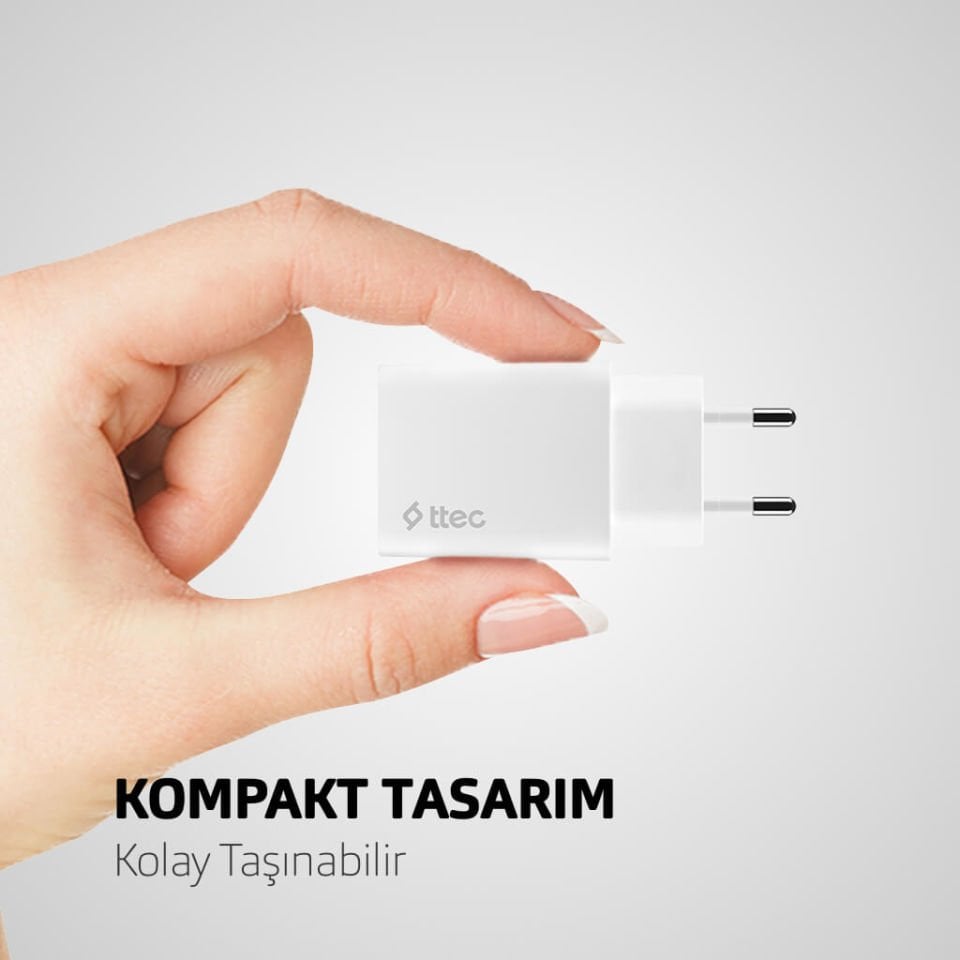 Ttec 2SCS22BL SmartCharger PD 20W Seyahat Hızlı Şarj Aleti+USB-C - Lightning 150cm Kablo  Beyaz
