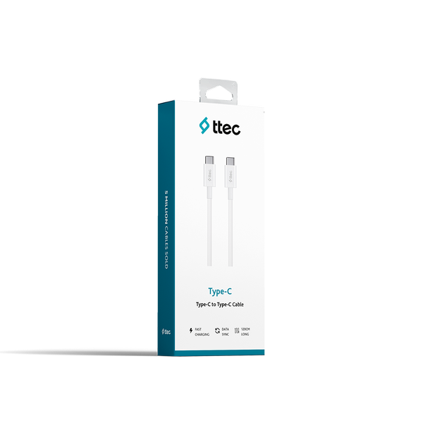 Ttec 2DK36B USB-C - USB-C 120cm 60W PD/QC Hızlı Şarj/Data Kablosu Beyaz